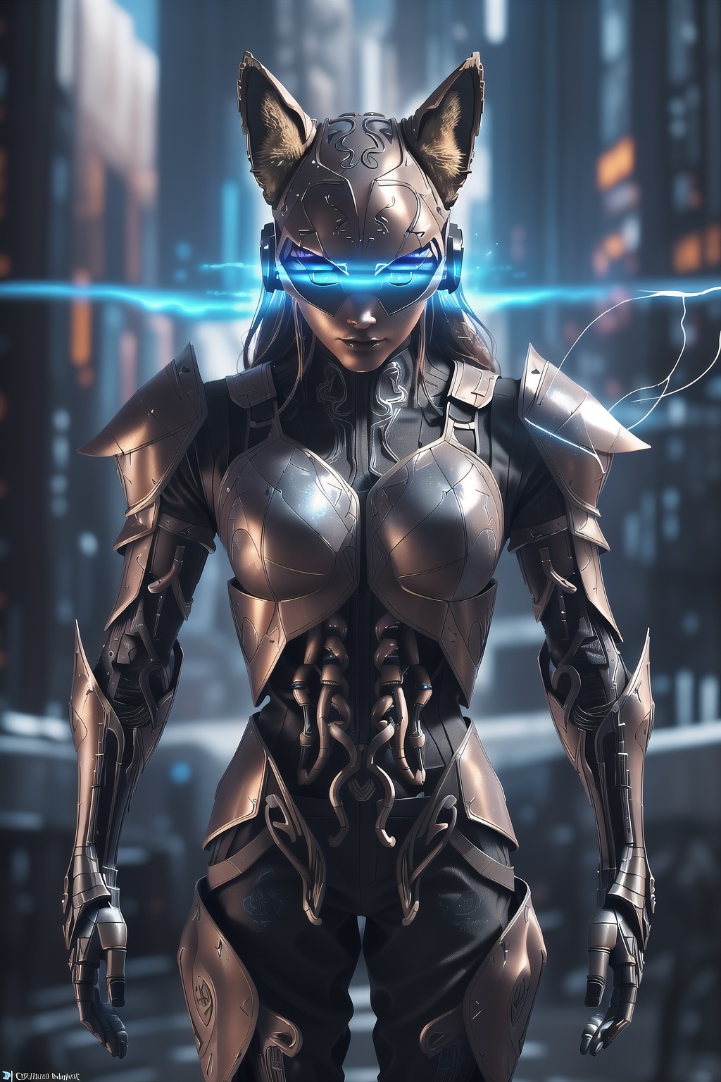 ultra Realistic,  Viking fox wearing biomechanical Armor,  bronze and black Viking Armor on Tensor.Art