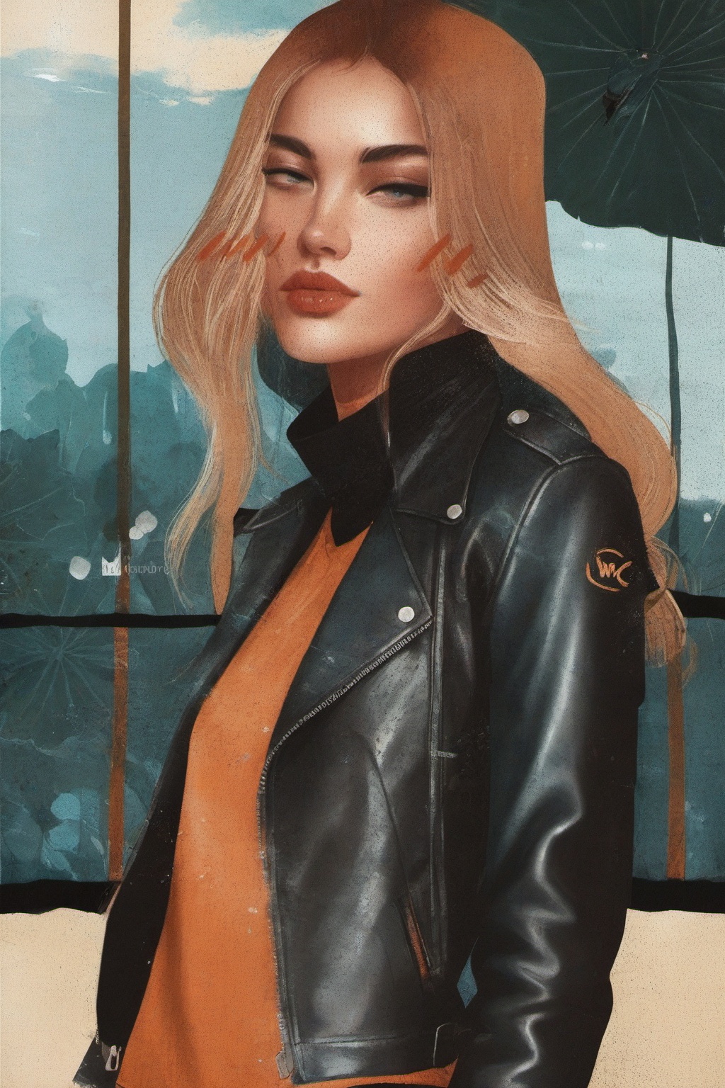 a potrait gorgeous babe posing ✌️😘 ,  ,  elaborated background on Tensor.Art