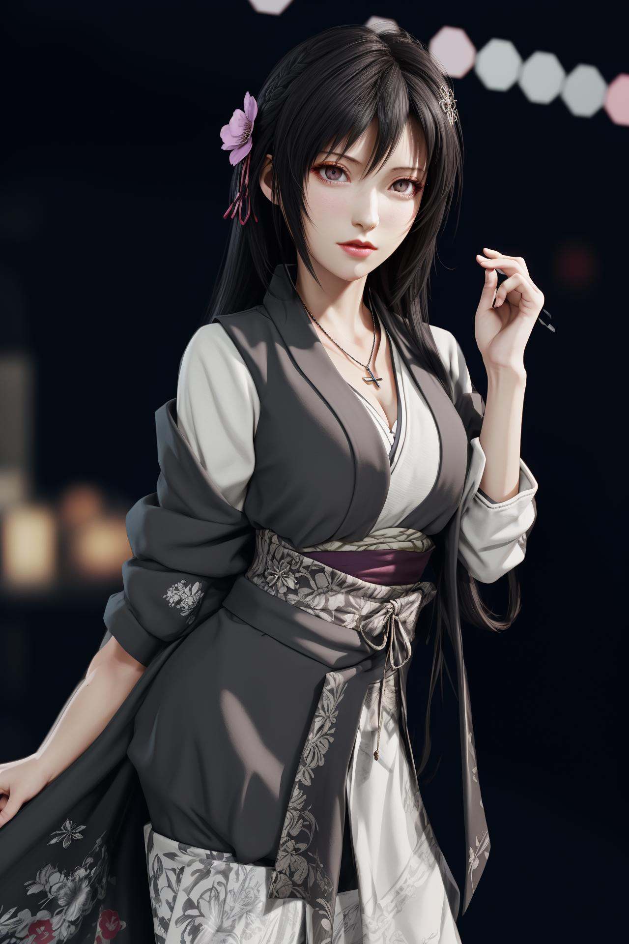 1girl,  hair ornament,  grey_kimono on Tensor.Art