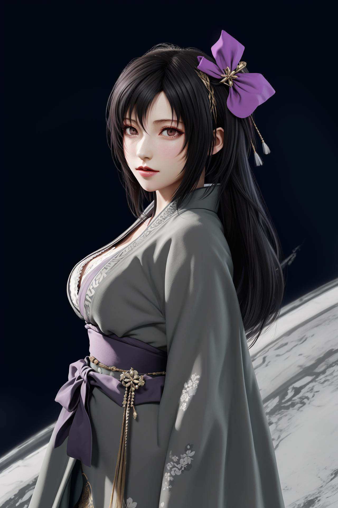 1girl,  hair ornament,  grey_kimono on Tensor.Art