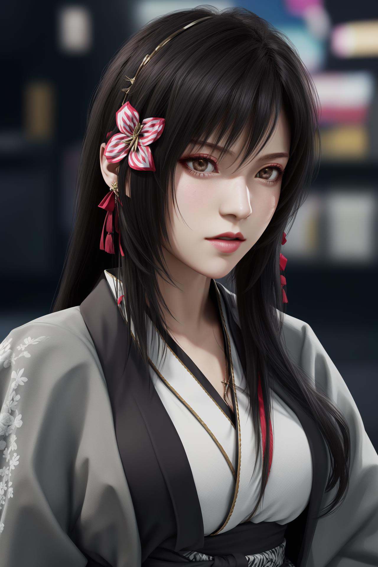 1girl,  hair ornament,  grey_kimono on Tensor.Art