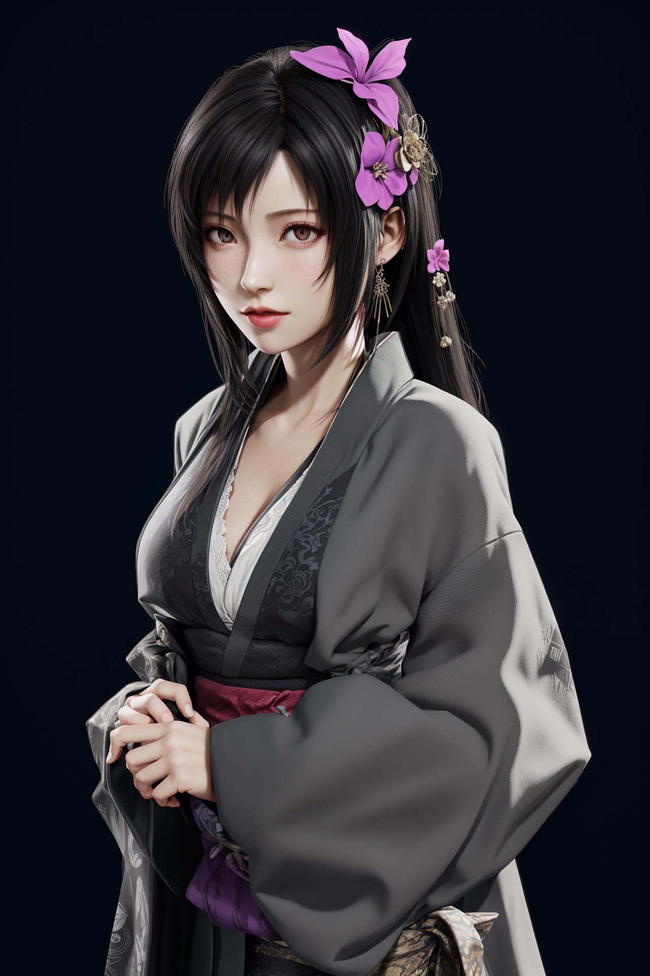 1girl,  hair ornament,  grey_kimono on Tensor.Art