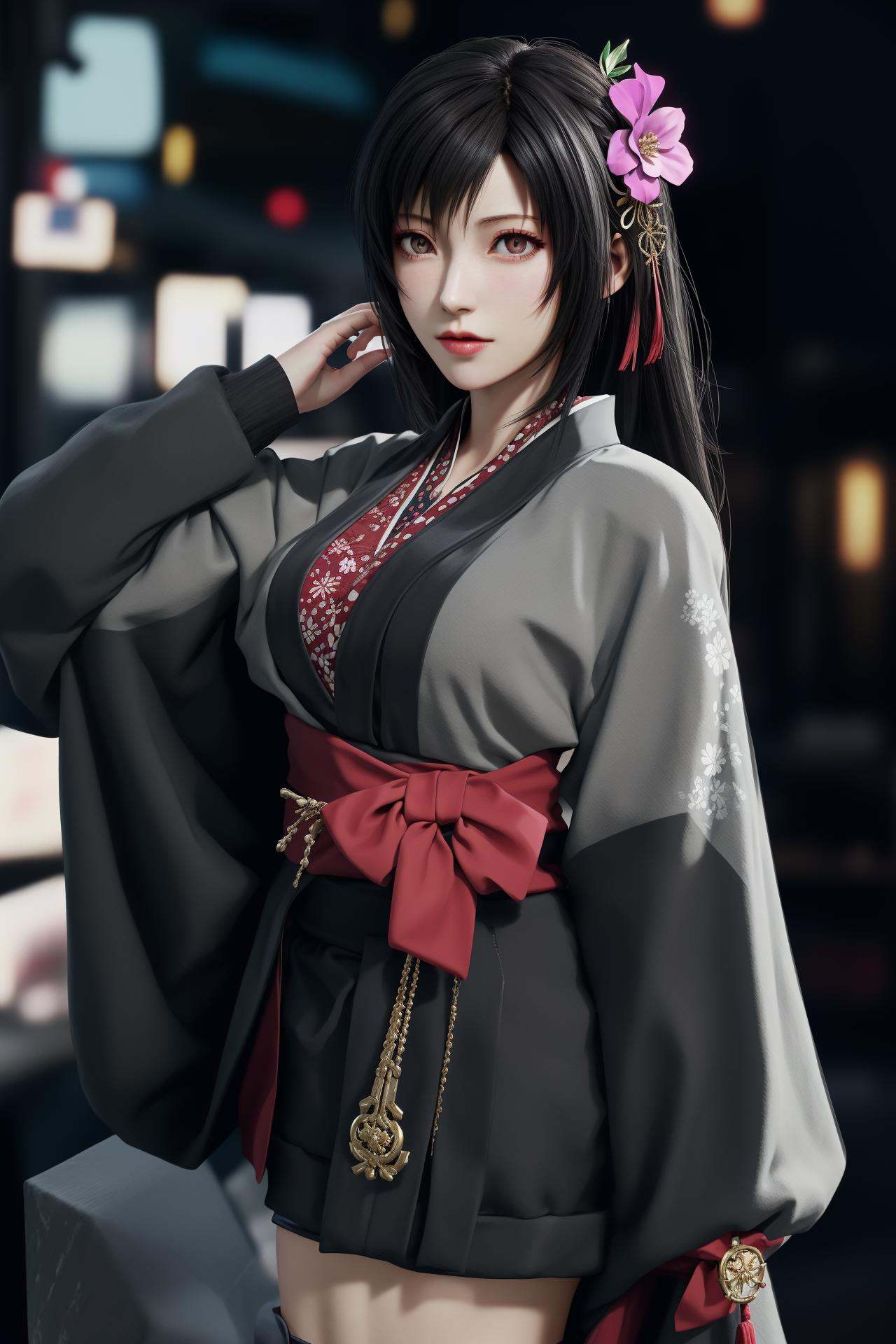 1girl,  hair ornament,  grey_kimono on Tensor.Art