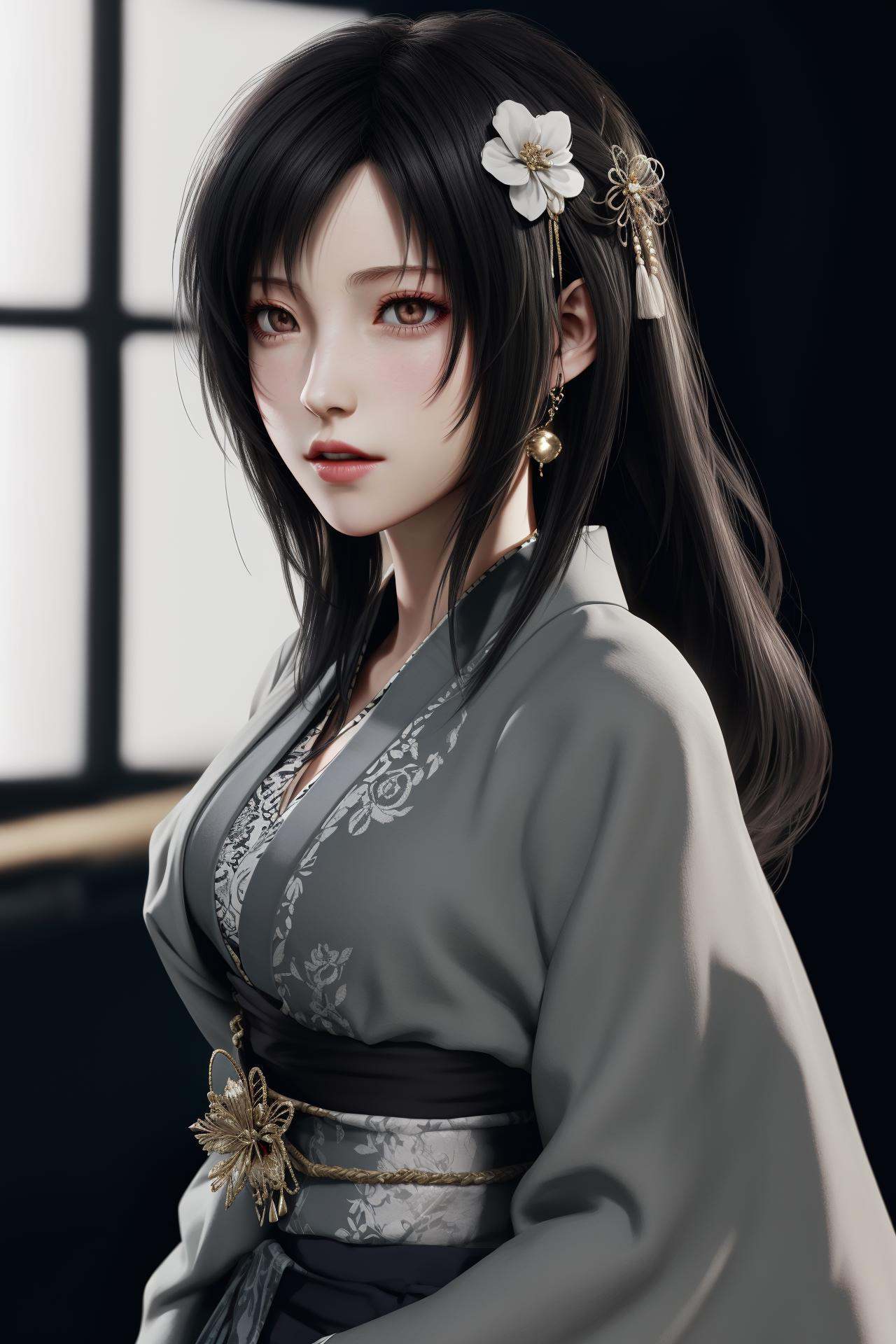1girl,  hair ornament,  grey_kimono on Tensor.Art