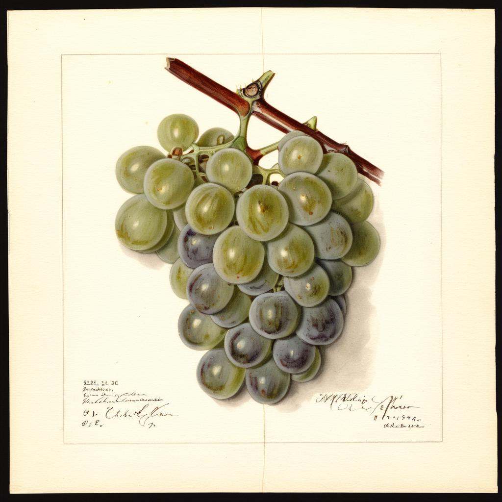 illustrative drawing of a ANATOMY OF A GRAPE,  half,  pomological watercolor on Tensor.Art
