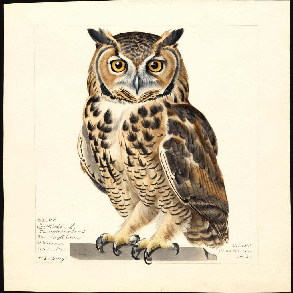 illustrative drawing of a ANATOMY OF A OWL,  half,  pomological watercolor on Tensor.Art