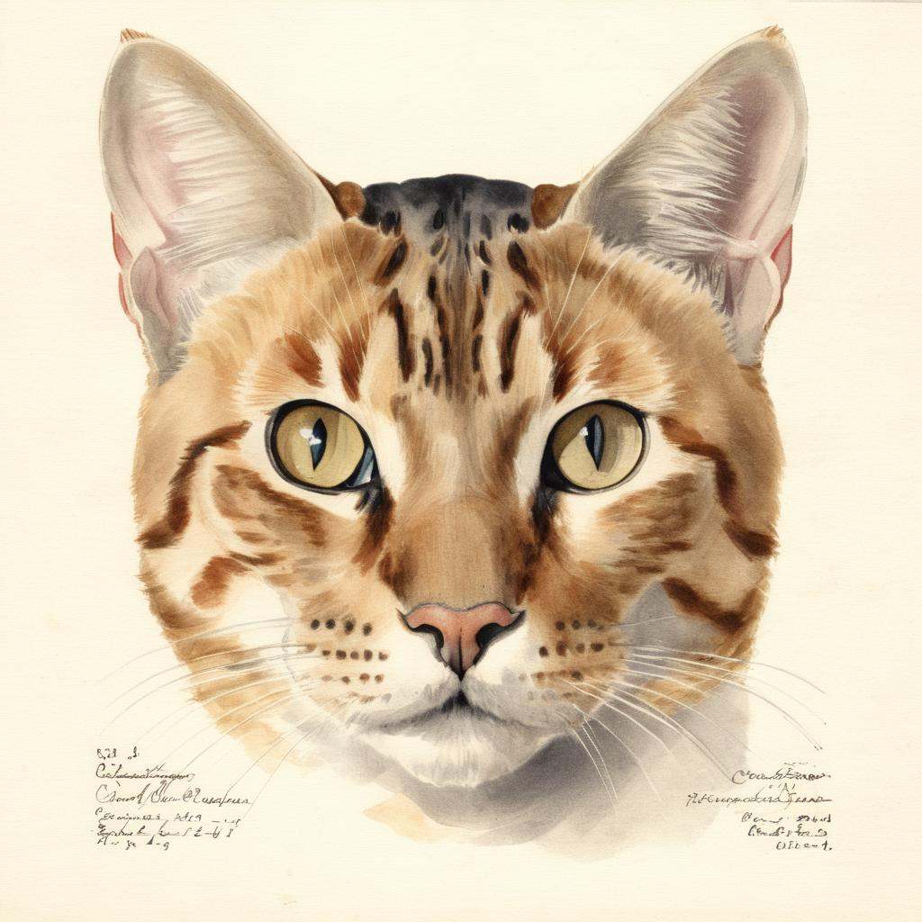 illustrative drawing of a ANATOMY OF A CAT HEAD,  anatomy,  pomological watercolor on Tensor.Art