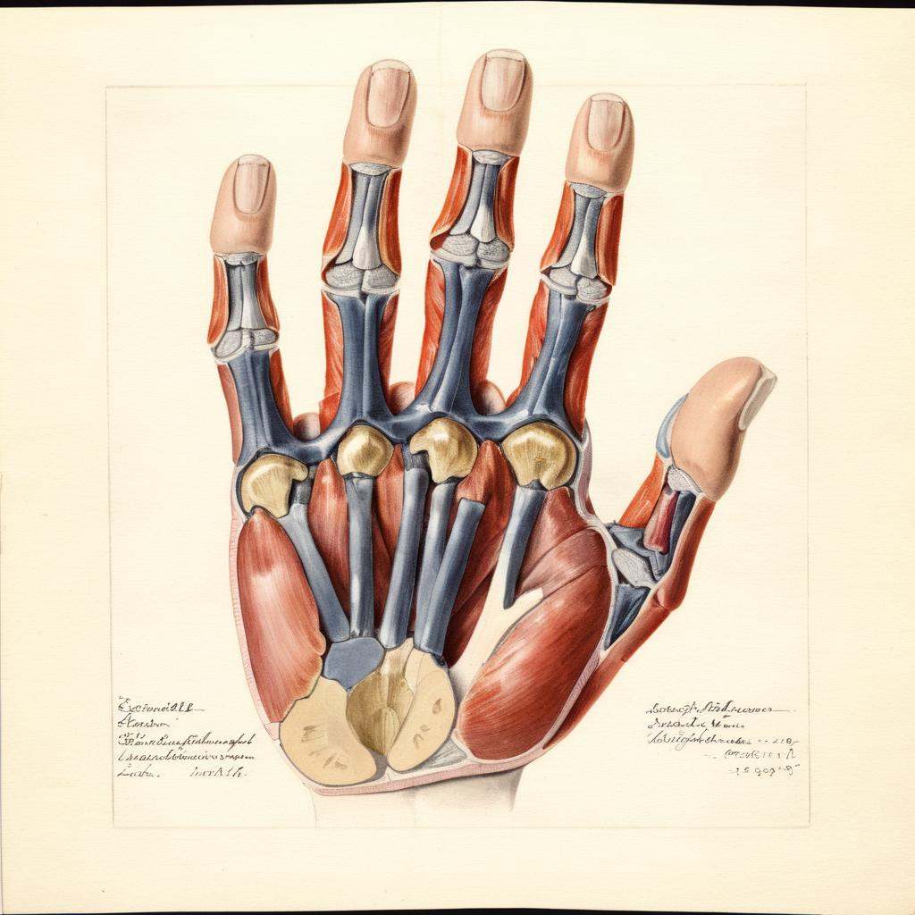 illustrative drawing of a ANATOMY OF A human hand,  half,  pomological watercolor on Tensor.Art