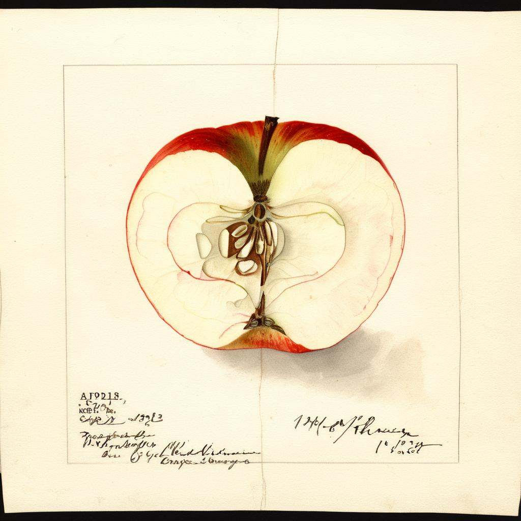 illustrative drawing of a ANATOMY OF A Apple,  half,  pomological watercolor on Tensor.Art