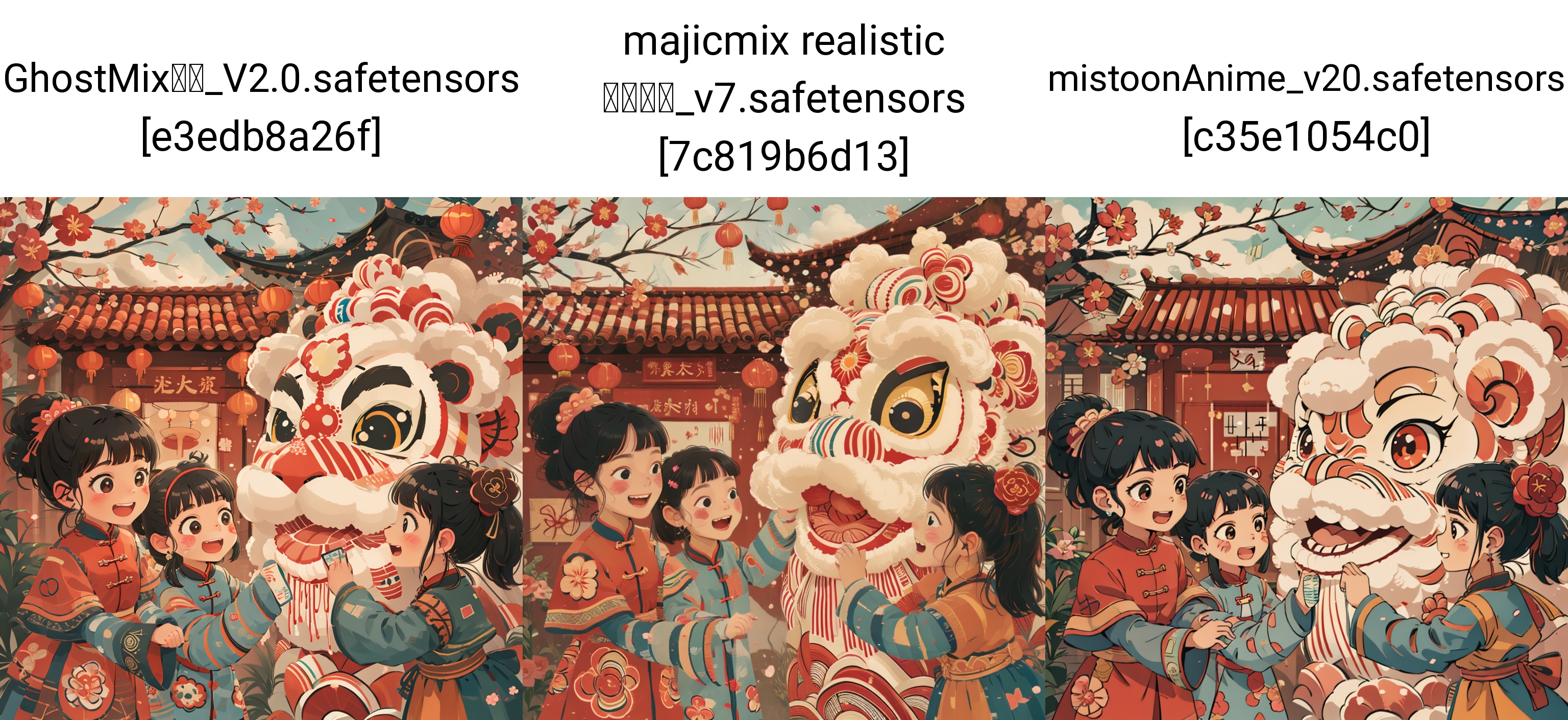 multiple girls,3girls,black hair,flower,hair ornament,bangs,smile,open mouth,long sleeves,blush,hair flower,chinese clothes,long hair,blunt bangs,dress,holding hands,outdoors,black eyes,east asian architecture,ponytail,architecture,profile,hair bun,bandaid,bandaid on nose,looking at another,red flower,sky,cloud,child,lantern,bandaid on face,earrings,<lora:xinchunchahua-000010:0.8>,, masterpiece,best quality,highres,8k uhd,