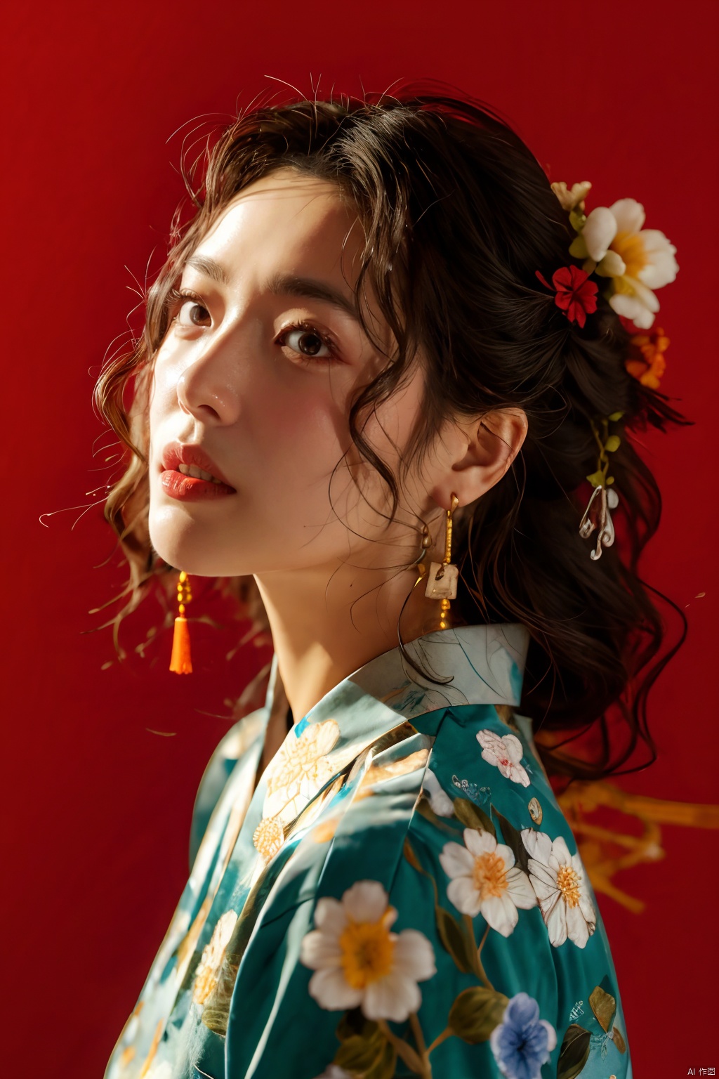  1girl, chinared