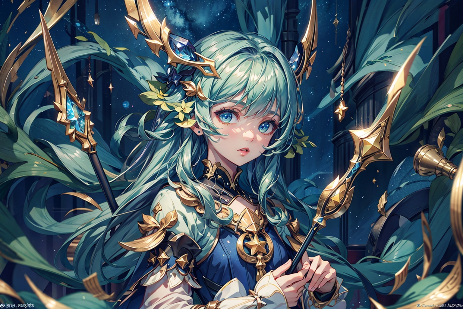 {{best quality}},  {{masterpiece}},  {{ultra-detailed}},  {illustration},  {detailed light},  {an extremely delicate and beautiful},  a girl,  {beautiful detailed eyes},  stars in the eyes,  messy floating hair,  colored inner hair,  Starry sky adorns hair,  depth of field,  1girl, moyou,