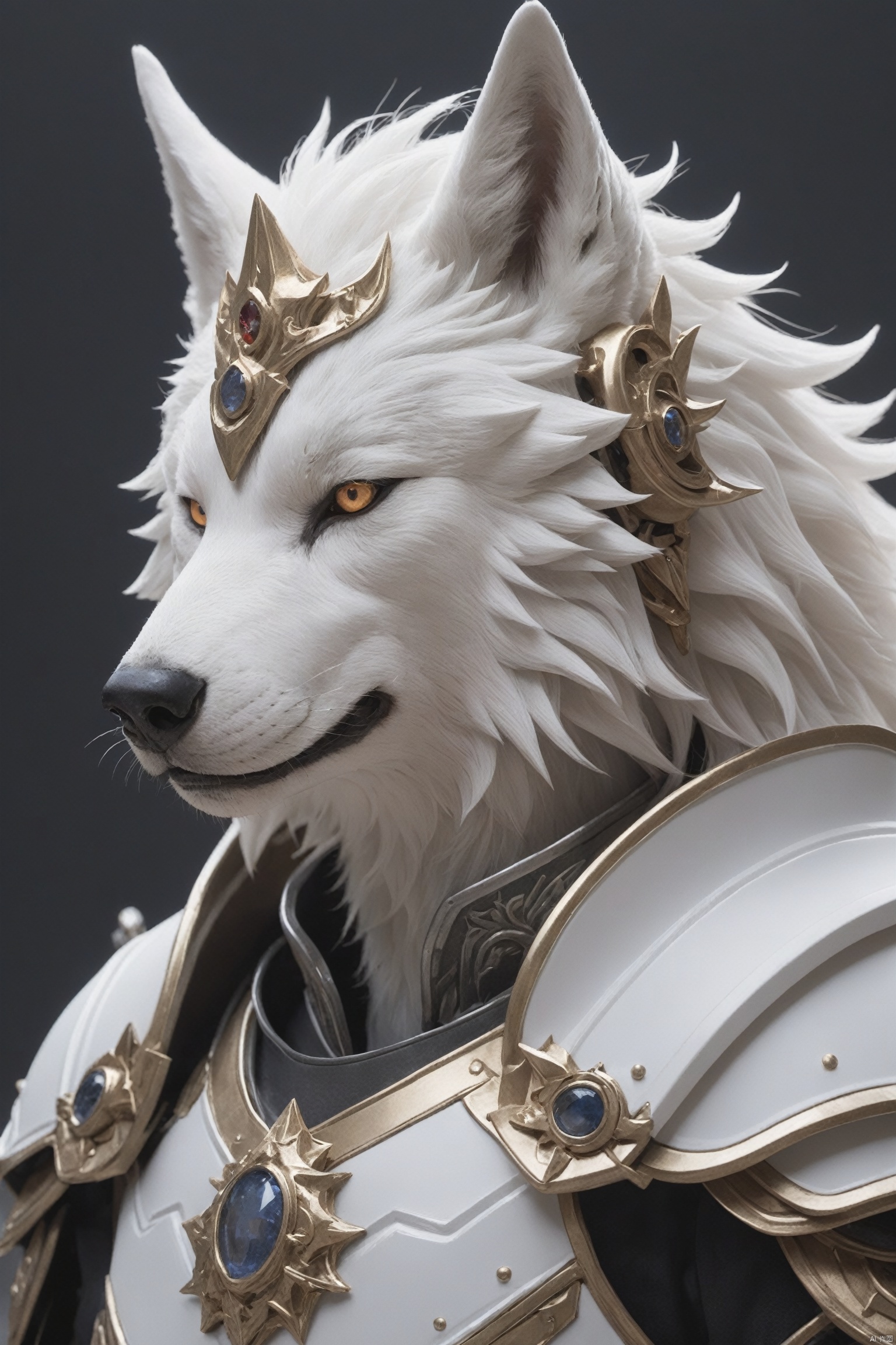 HUBG_Mecha_Armor, official art, 

 (1boy, White Wolf King, white Wolf_men, crown (headgear):1.3), Wolf Head, Wolf boy, Wolf_boy, Moon.solo, hanfu,
Majestic. Solemn, white wolf's head at the shoulders, wolf's ears, (white medieval byzantine theme),
cowboy shot, (alive skin),