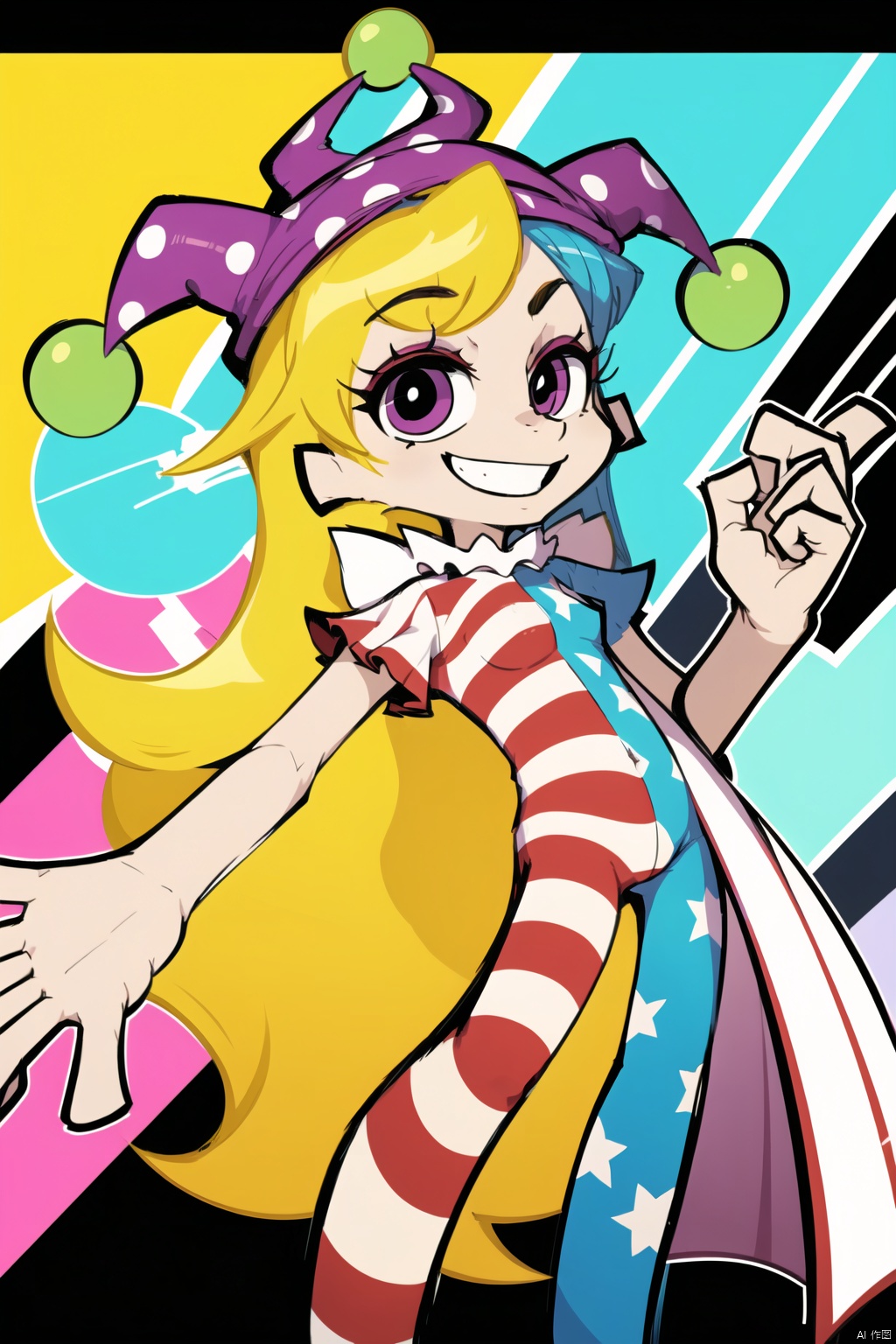  masterpiece,1girl,psstyle,smile, Psstyle,flat color, PSstyle, clownpiece