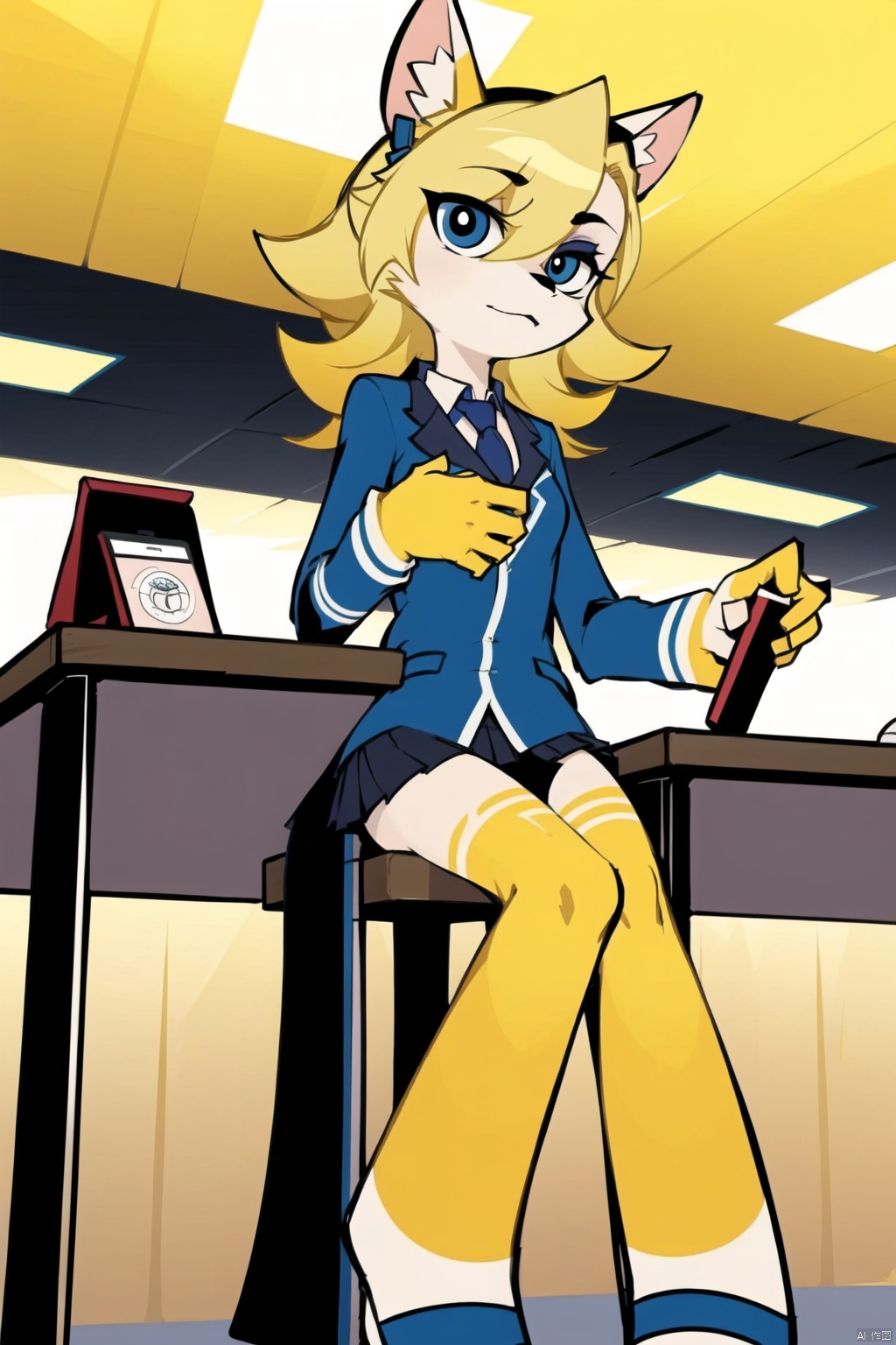  masterpiece,1girl,psstyle,solo, Psstyle,flat color, PSstyle,asuna ba,school day,blonde,blue archive, furry girl