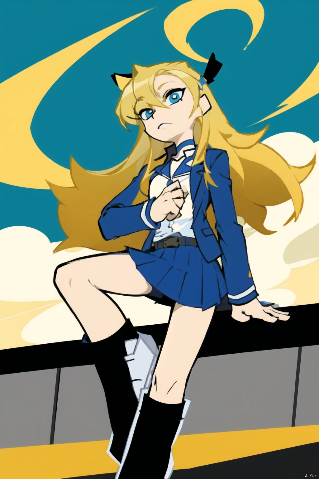  masterpiece,1girl,psstyle,solo, Psstyle,flat color, PSstyle,asuna ba,school day,blonde,blue archive