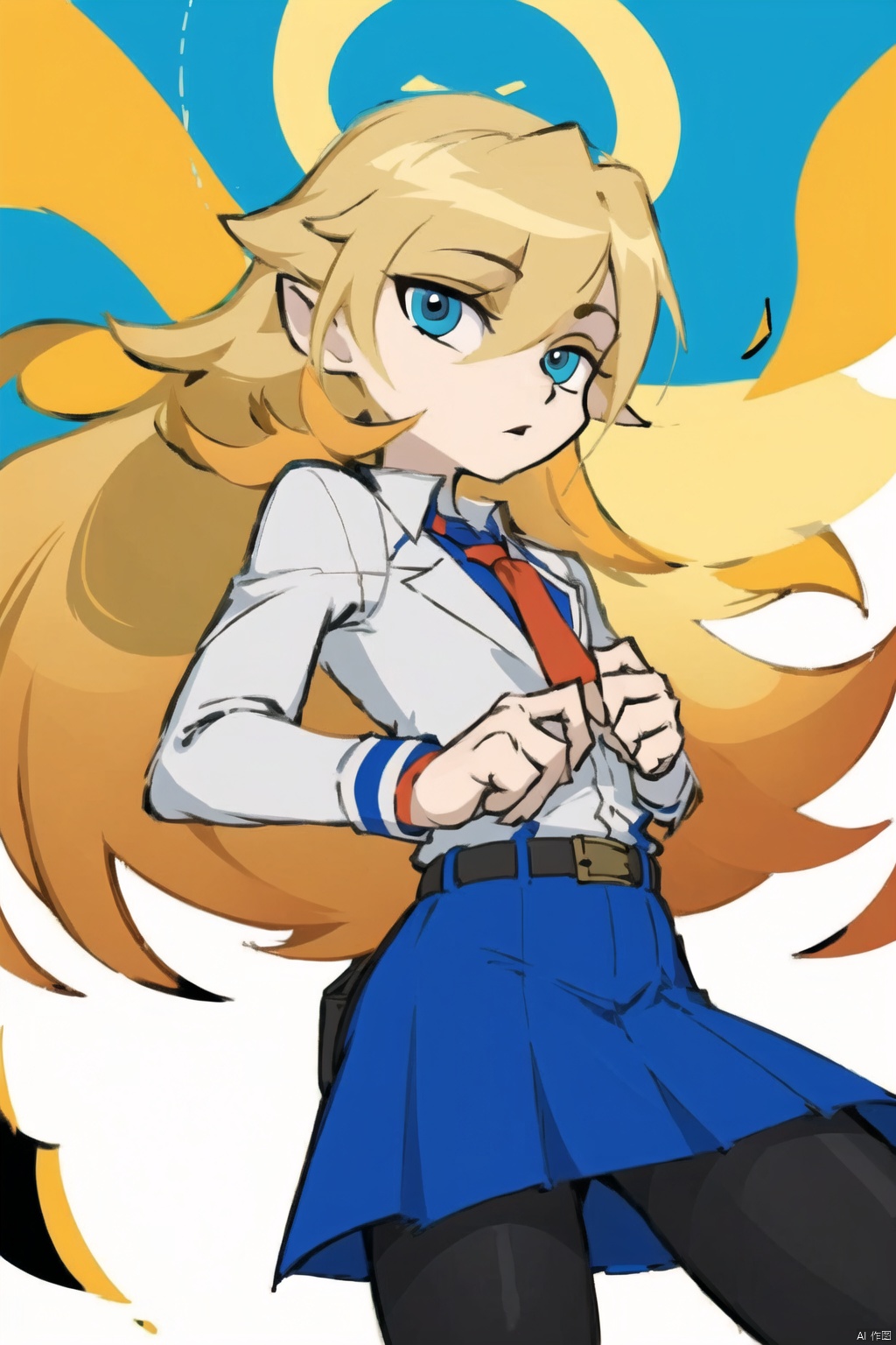 masterpiece,1girl,psstyle,solo, Psstyle,flat color, PSstyle,asuna ba,school day,blonde,blue archive