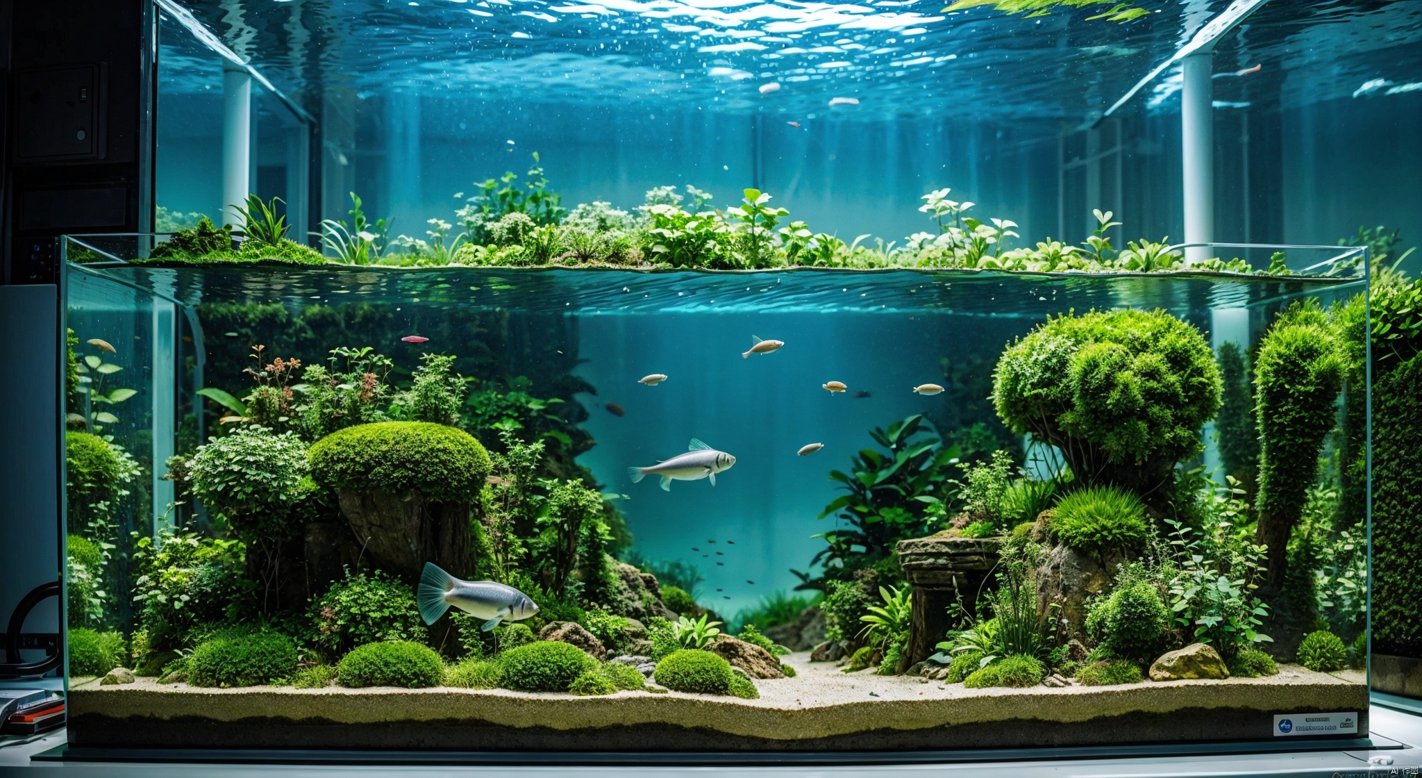  Micro landscape,there  a fish **** with a waterfall and moss growing in it, iwagumi aquascape, sci-fiish landscape, amazing depth, dried aquarium, beautiful environment, overwhelming depth and detail, incredible depth, underwater landscape, overgrown with aquatic plants, aquarium life, aquatic plants, masashi ando, very elegant & complex, beutiful! LAOWANG