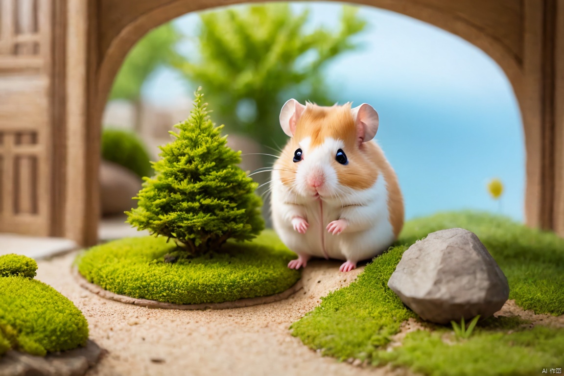  (anthropomorphic_hamster),(best quality,realistic),Hamster wearing hanfu, Micro landscape