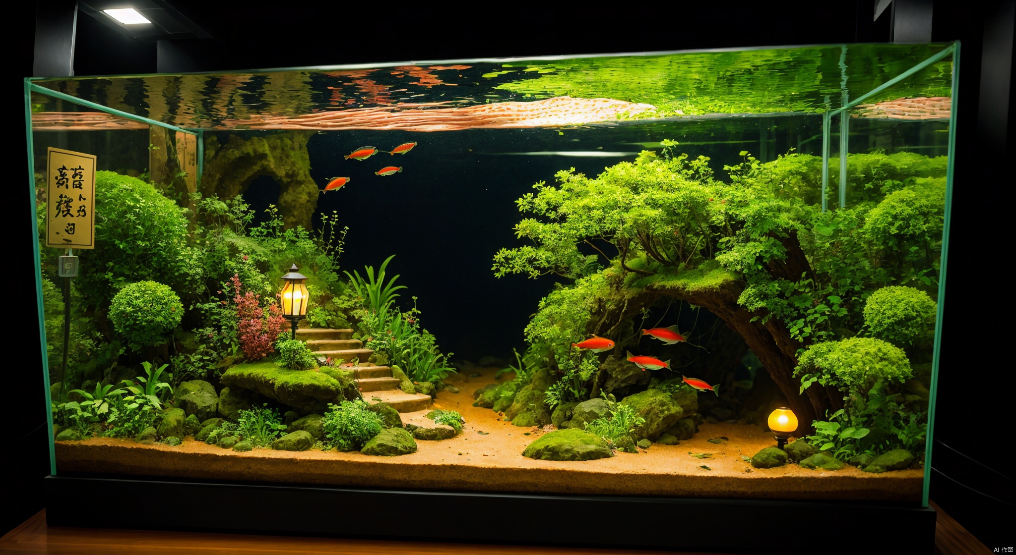 Micro landscape, rich colors, lantern fish, combination of meanings, strange and surprising existence, ((best quality)),((realistic)),((exterior view)),photo realistic,(masterpiece),orante,super detailed,intricate,photo like image quality, LAOWANG, outdoor