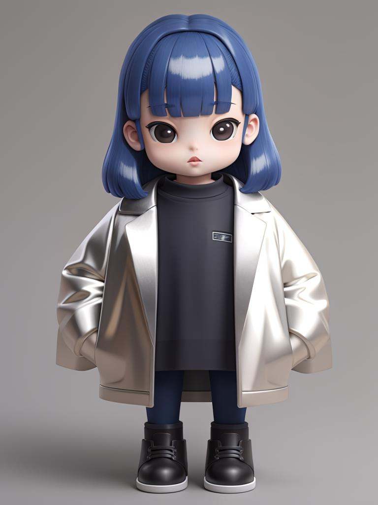 Masterpiece,top-notch quality,xiaokeai,chibi,1Girl,solo,jacket,silver hair,off shoulder,bare shoulders,bangs,gradient hair,clothing cutting,pantyhose,open clothes,open jacket,hands in pockets,lips,looking sideways,<lora:模型手办Blindbox:0.6>,