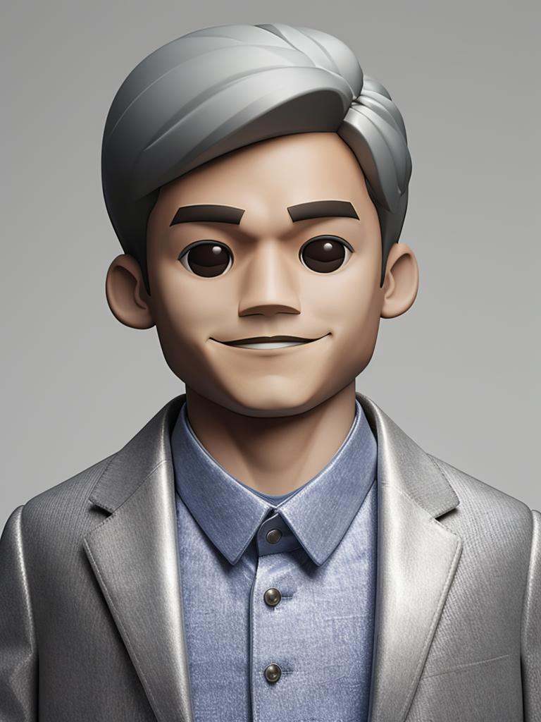 Masterpiece,top-notch quality,xiaokeai,chibi,hdri,Edge light,1boy,solo,male,silver hair,close-up,smile,from below,looking at viewer,JACKET,<lora:模型手办Blindbox:0.6>,