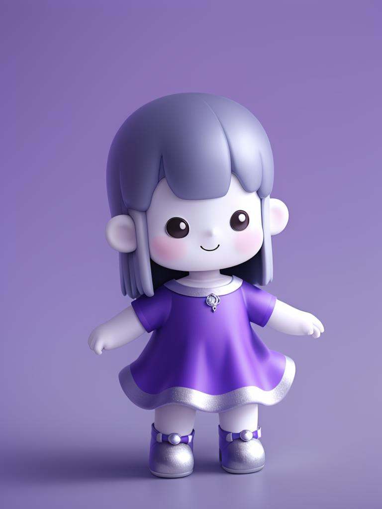 Masterpiece,top-notch quality,xiaokeai,chibi,1girl,Silver long hair, purple dress, high heels, smile, model posture, full body, edge light, gradient background,<lora:模型手办Blindbox:0.6>,