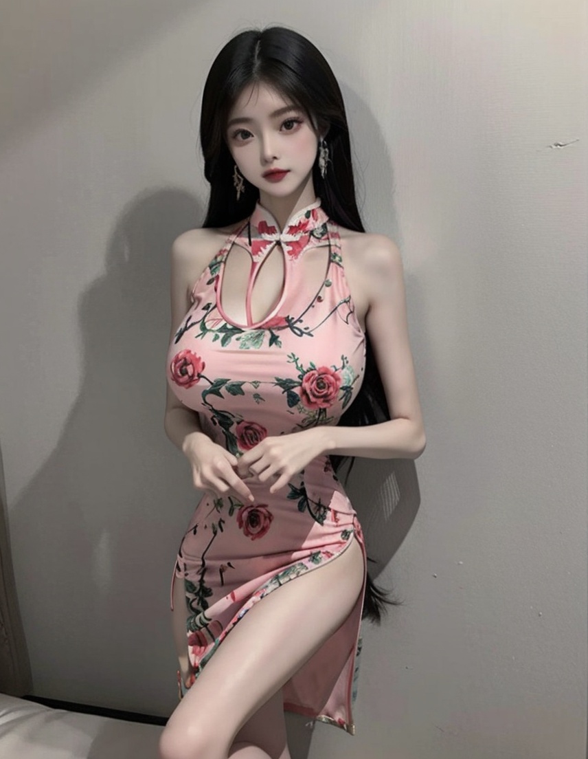 (masterpiece, best quality:1.4),finely detailed,1girl,solo,pale skin,perfect body,standing,(big breasts:1.2),<lora:killer国风粉色绣花旗袍3v1.0-000006:0.8>,china dress,chinese clothes,dress,floralprint,