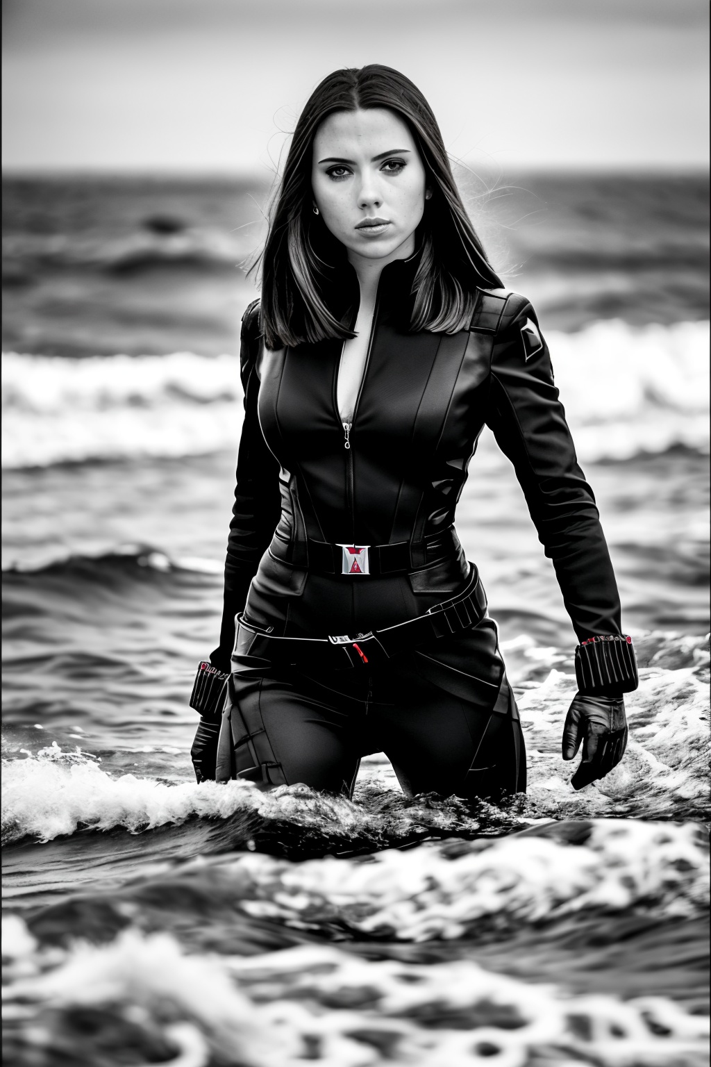 (b&w) photo of woman,  blackwidow,  half body on Tensor.Art