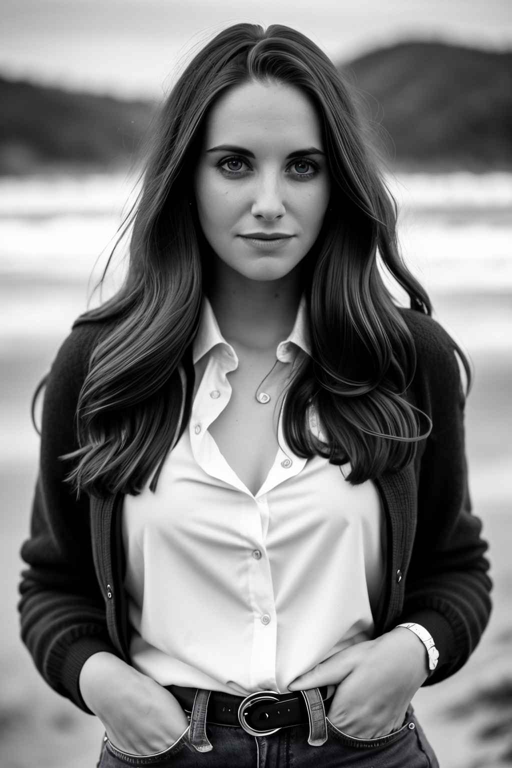 b&w photo of woman,  annie,  long hair on Tensor.Art