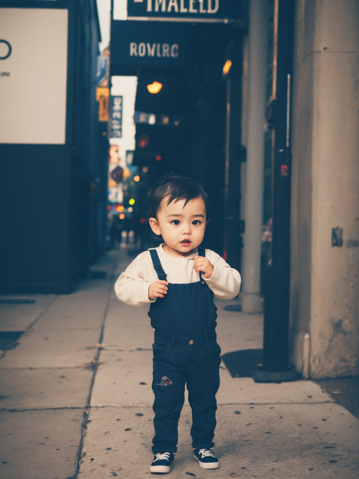 1 baby,<lora:pailide3-000005:1.1>,hollywood star,baby focus,cinematization,cinema scene,swept-back hair,the streets of los angeles,chibi,, masterpiece,best quality,highres,8k uhd,