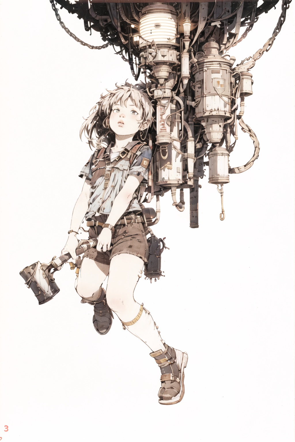 8k,absurdres, highres, ultra detailed, masterpiece, sharp shading,under,Tatsuyuki1girl,kid,(Low saturation:1.2),abandon staion,monocolor,rocket (solo:1.2),1girl,masterpiece,<lora:Tatsuyuki Tanaka-000009:0.8>  <lora:Migunov2:1>