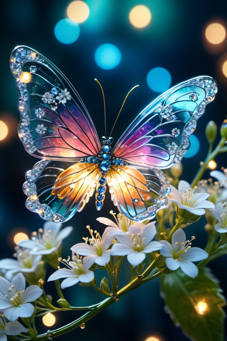 close up,  crystal butterfly,  on flower on Tensor.Art
