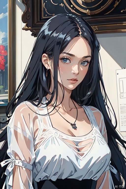 (masterpiece, best quality:1.3),a woman with long hair and a necklace,cn_paper_cut,paper_cut style,