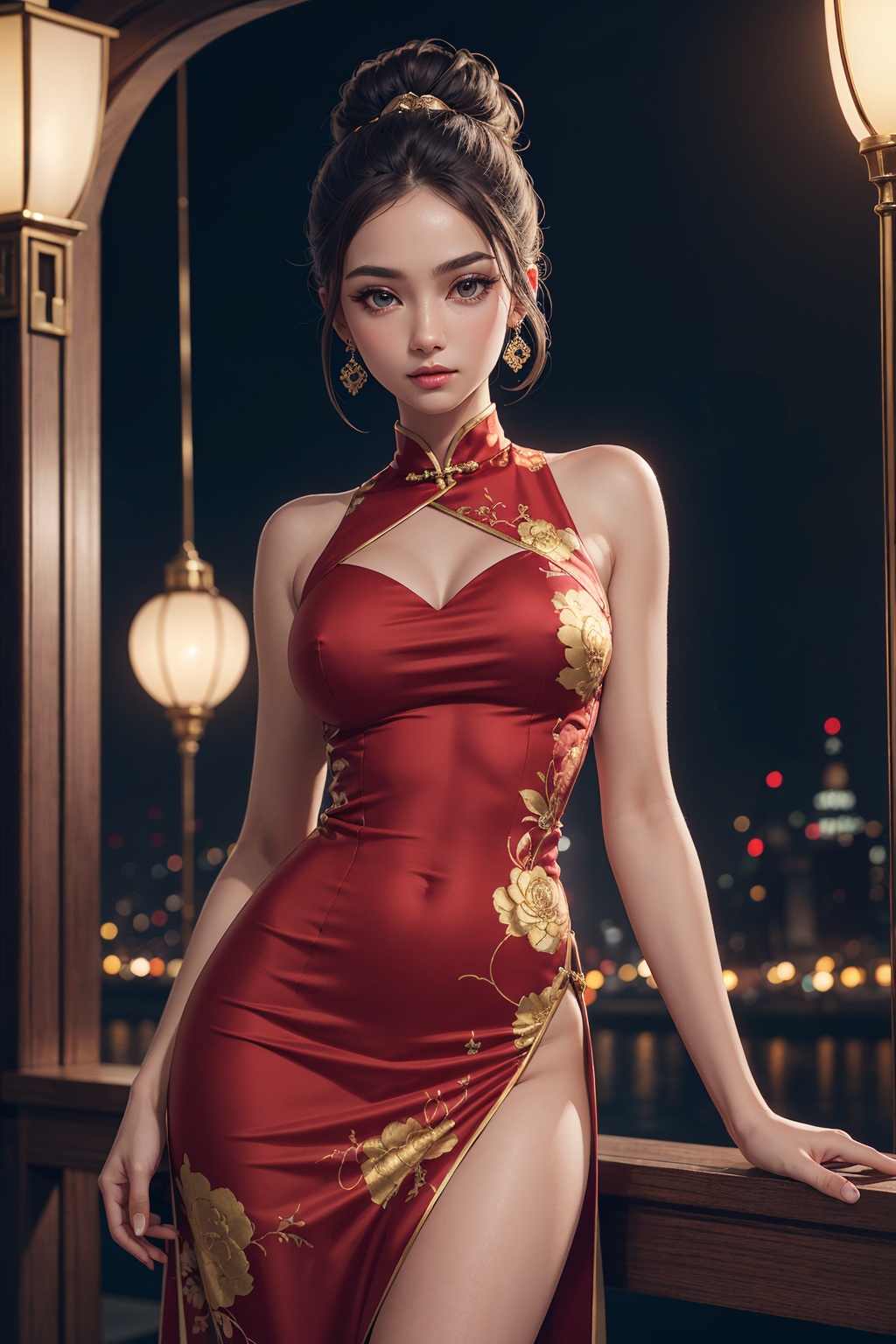 (1girl),  Chinese dress,  red dress on Tensor.Art