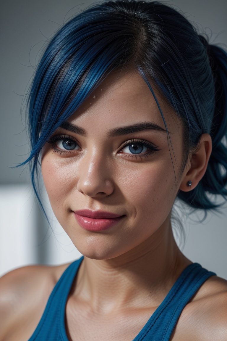 woman,  smiling,  blue hair on Tensor.Art