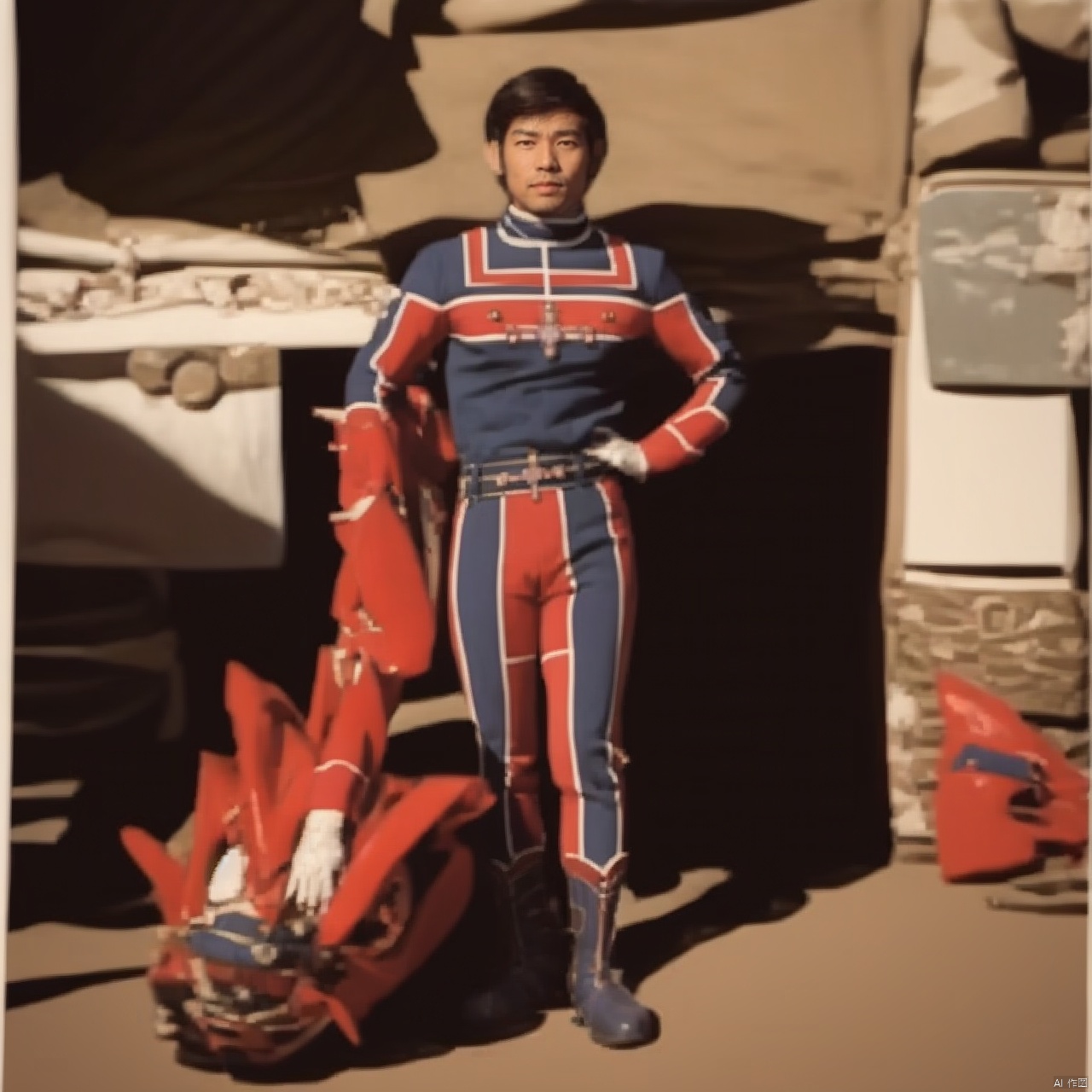 (masterpiece:1.3),(the best quality:1.2),(super fine illustrations:1.2),(Masterpiece),high quality,high detail,(white background:1.2),looking at viewer,(SOLO:1.4),outline,simple background,fullbody,,   logo,belt,collar,choker,military uniform,uniform,gloves,helmet,fingerless gloves,armor,jacket,red footwear,blue bodysuit,black pattern on body,red pattern on body,boots,emblem,pants,bodysuit,belt pouch,