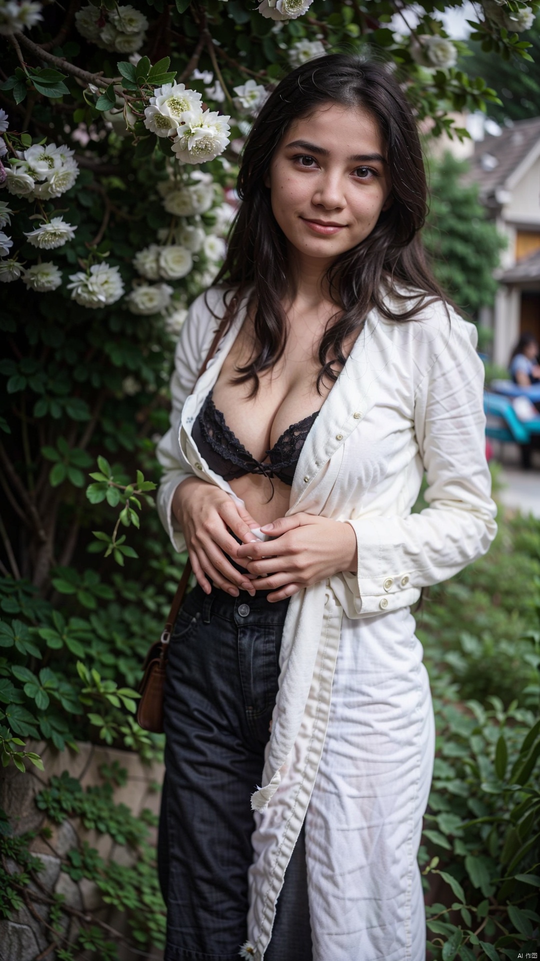  happy, Detail, hy, lansetanghanfu,chinese clothes,hanfu, eluosi,,((big_breasts:1.3),slim body),white flowers ,among flowers,,field s of flowers,((best quality)), ((masterpiece)), (detailed), perfect face, rinrada,fullbody,realism,1girl, (8k, RAW photo, best quality, masterpiece:1.2), (realistic:1.3), (photorealistic:1.3), ultra-detailed,