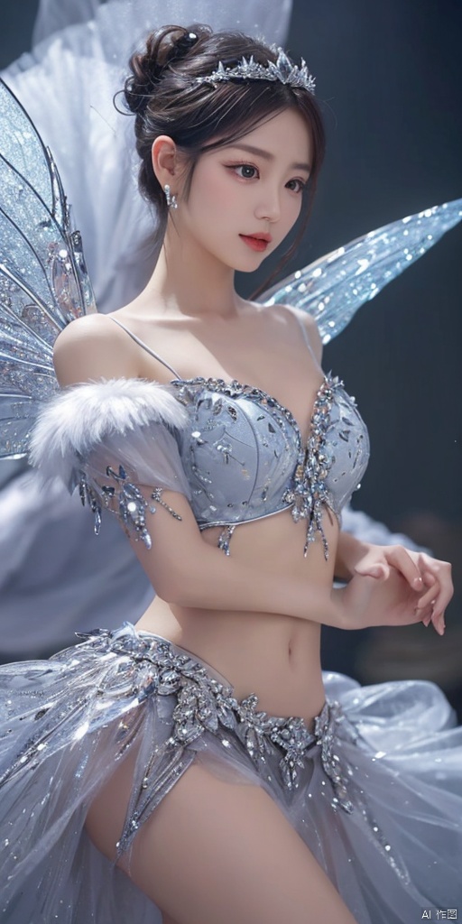  1girl,Metal wings,Fairy, crystal,jewels,dance
