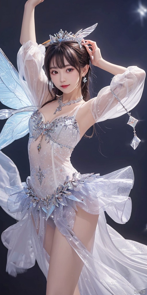  1girl,Metal wings,Fairy, crystal,jewels,dance
