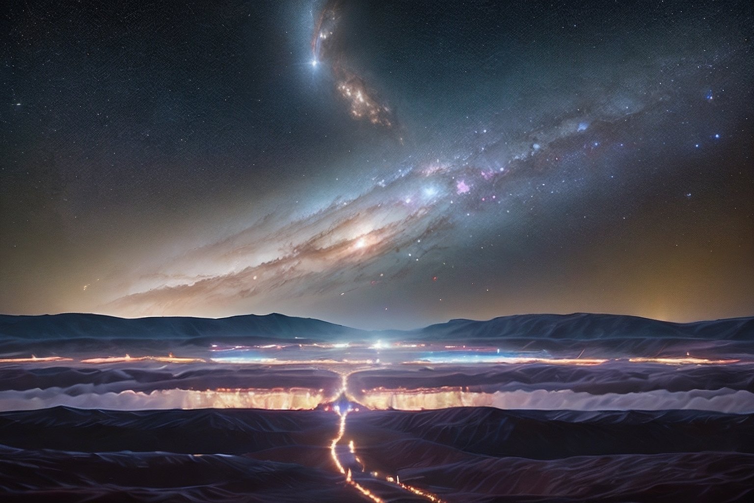 ((masterpiece))),(((best quality))),((extremely delicate and beautiful)),In an endless starry sky,there are countless twinkling stars,the number of which is incredible,Metallic light,double exposure photography,surrealism,unreal engine rendering,amazing visuals,sky,<lora:space-000009:0.9>,