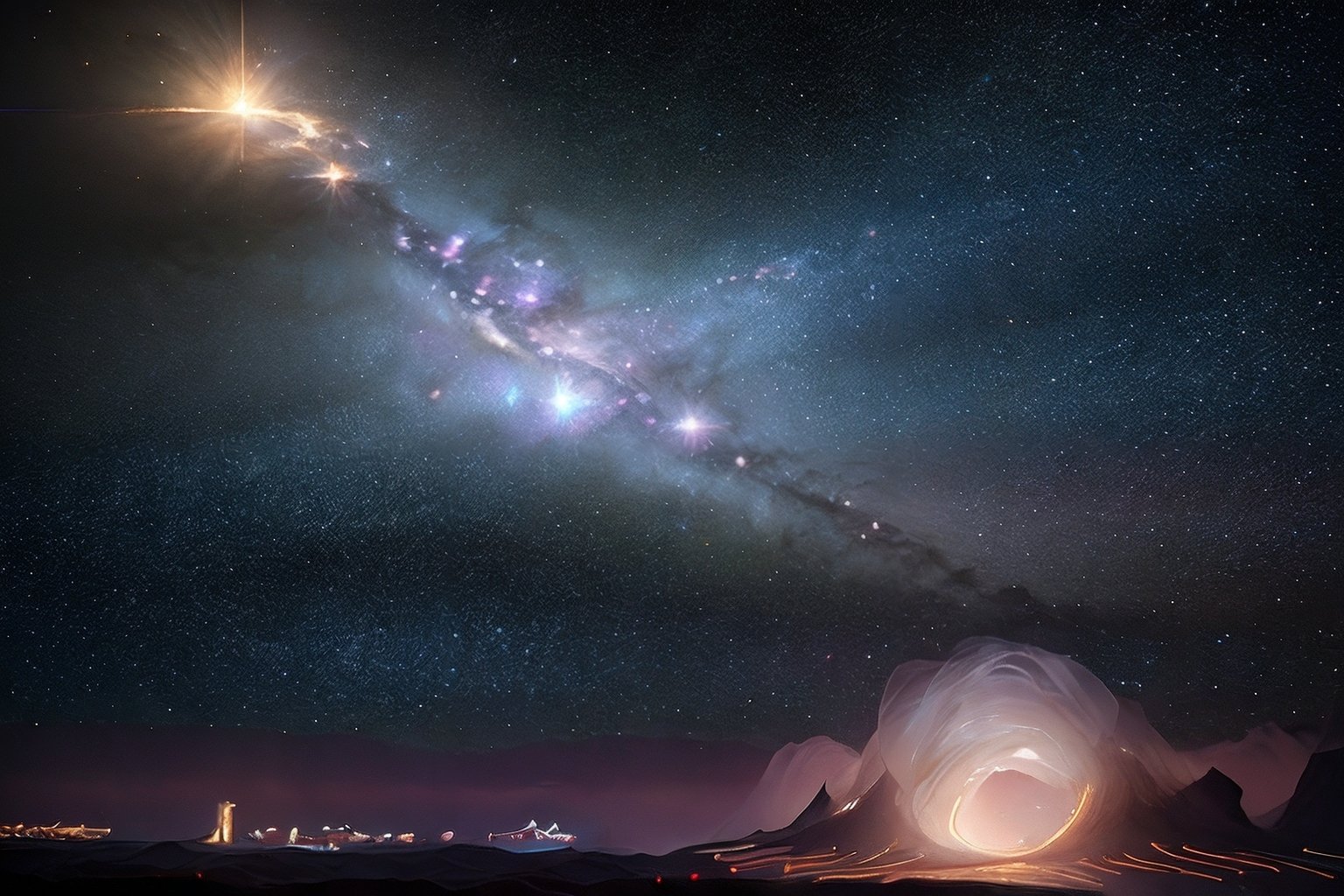 ((masterpiece))),(((best quality))),((extremely delicate and beautiful)),In an endless starry sky,there are countless twinkling stars,the number of which is incredible,Metallic light,double exposure photography,surrealism,unreal engine rendering,amazing visuals,sky,<lora:space-000009:0.8>,