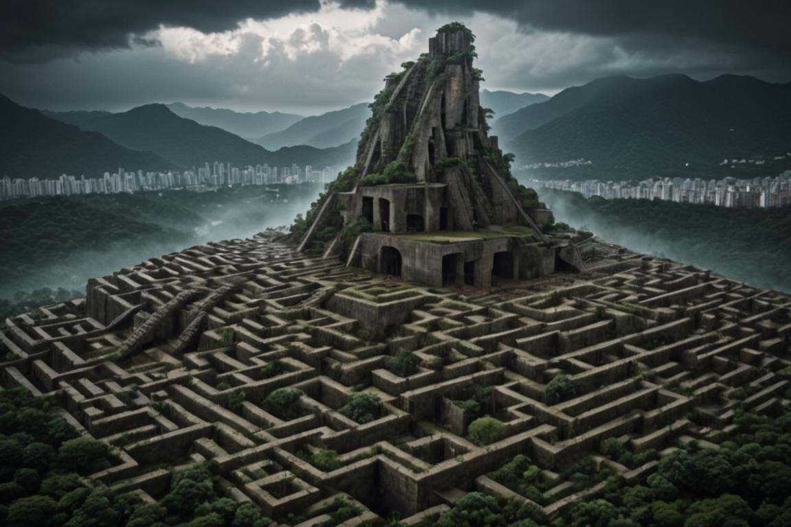 (FIRST PEOPLE PERSPECTIVE,  POV,  DOF,  LOW ANGLE shot from the entrace,  marvellous settlement,  spectacular ruins,  stonewalls,  maze:1.8), (settlement hidden in a cave dwelling:1.5), (Son Doong|sinkhole|underground_cave welling:1.4), (landscape architecture,  brutalist architecture:1.3), (large file,  super realistic,  4k,  8K,  16k,  FHD,  HD,  VFX,  perfect,  photograpy,  super high resolution,  cinematic photography:1.1), (extra long shot,  wide-angle lens,  POV,  DOF:1.2),  rich shadow, (harmonious color:1.1),  night,  lowlight,  lightless,  nightview, FUTURE_URBAN,  Apartment , furure_urban, future_skyline, urban,  badweather,  dark clouds,  horizontal decorative,  dark theme, city, badweather, dark clouds,  (dark theme:1.5), ,  heavy rain,  (raindrop details:1.4), , caveruinsPOV,  more detail XL,  science fiction,  extremely detailed structure,  futureurban, futureskyline, caveruinsPOV, cliffbuilding, extrusionbuilding, futureurban, mayamaze,<lora:EMS-59651-EMS:0.700000>,<lora:EMS-257652-EMS:1.200000>,<lora:EMS-255953-EMS:0.300000>