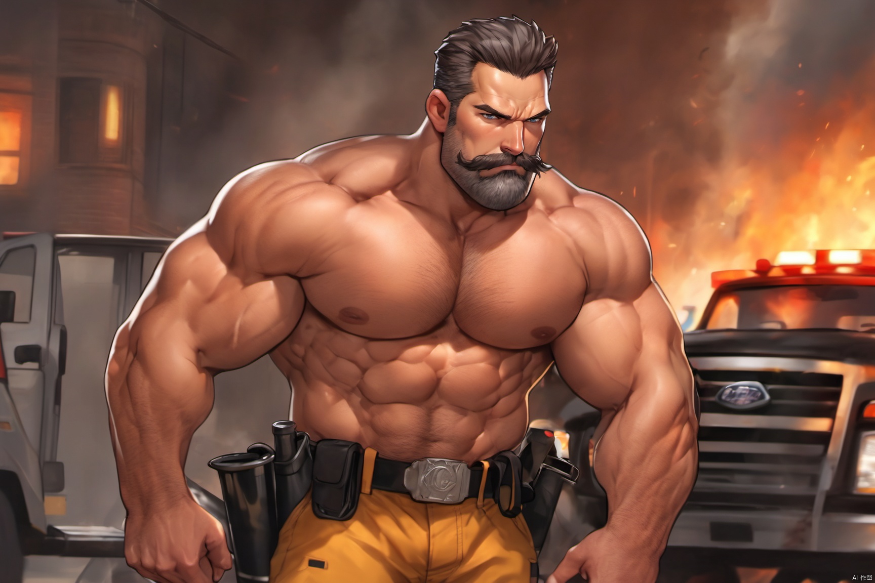 facial_hair,  mature man,  serious expression on Tensor.Art