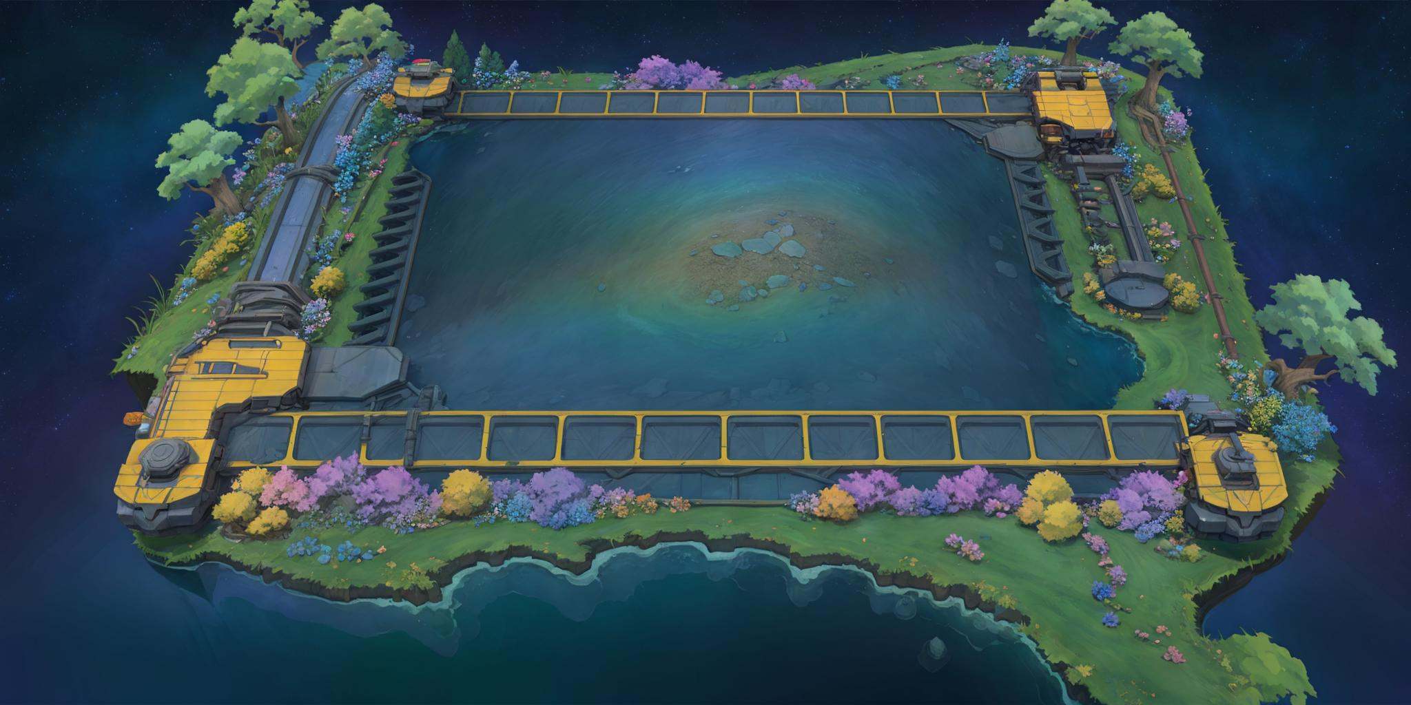 Best quality,HD,4k,HEZI,Teamfight Tactics,Euro-american games,board design,ground vehicle,rock,no humans,star \(sky\),scenery,night,flower,outdoors,sky,starry sky,train,water,motor vehicle,grass,space,night sky,tree,purple flower,plant,moss,stone,bush,artist name,solo,blue flower,from above,pokemon \(creature\),reflection,leaf,bird,truck,planet,signature,vehicle focus,railroad tracks,instrument,cloud,ruins,1boy,bridge,nature,1girl,vines,mountain,milky way,<lora:盒子系列——云顶之弈棋﷿设计:0.6>,