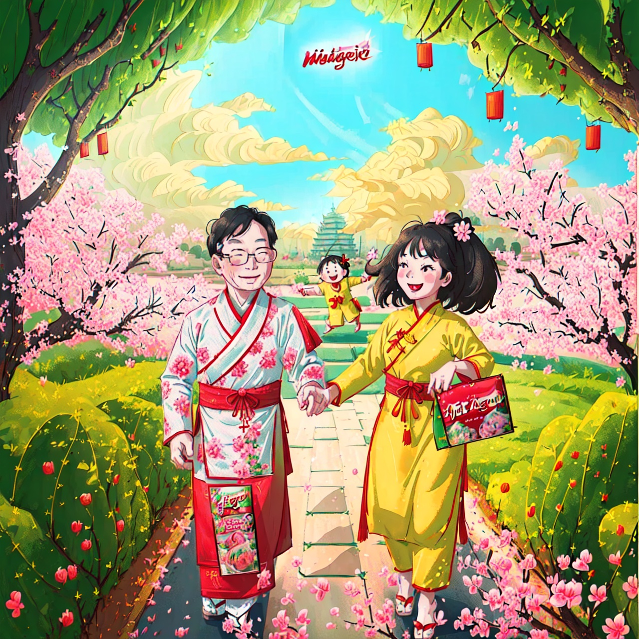 Tet Viet,  a Vietnamese father and his daughter are going to the park for new year festival,  happy on Tensor.Art