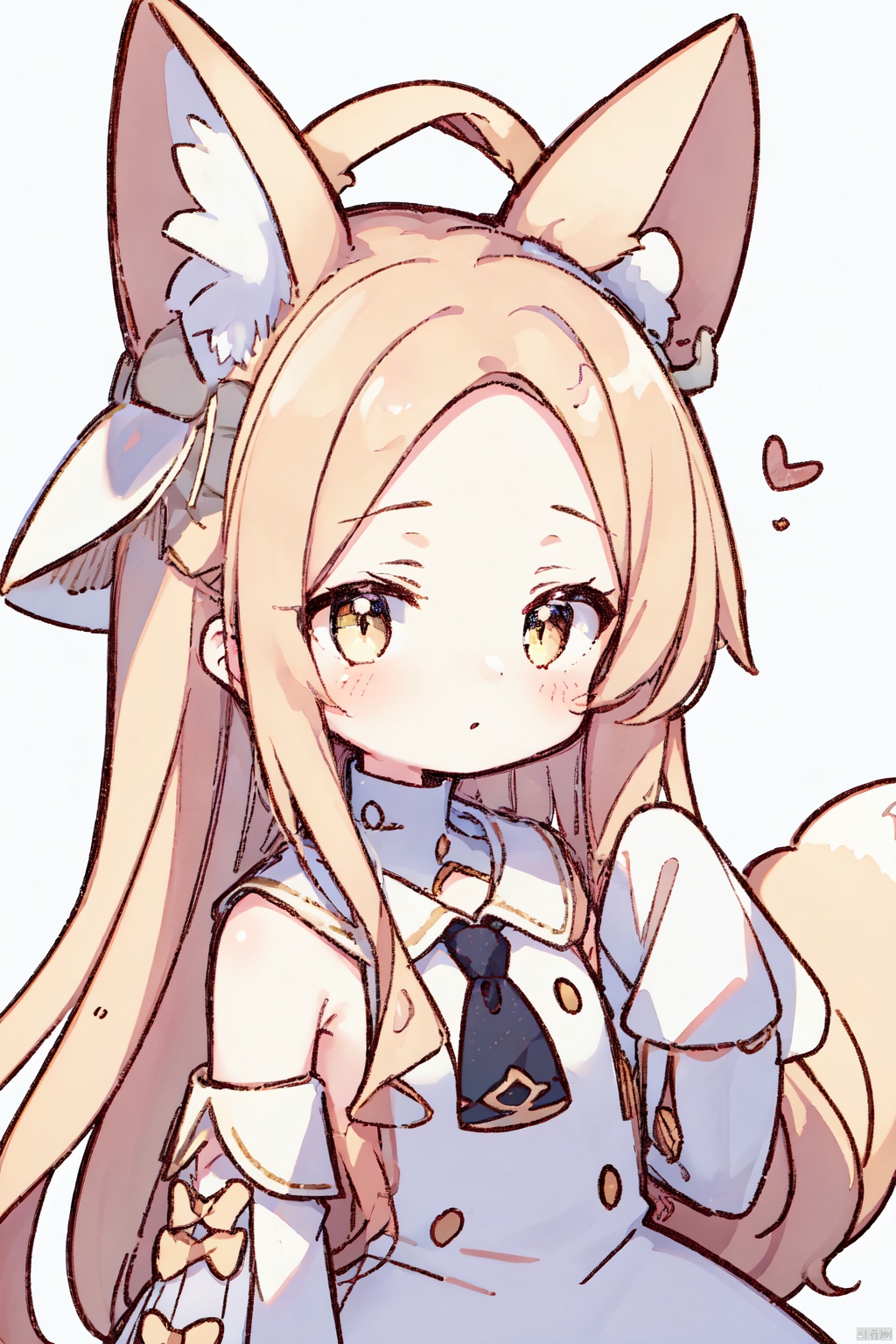  1girl,flat chest,(((white background))), seia, ,(yellow eyes),,fox tail,simple drawing, simple drawing,blond_hair,sleeves past fingers,