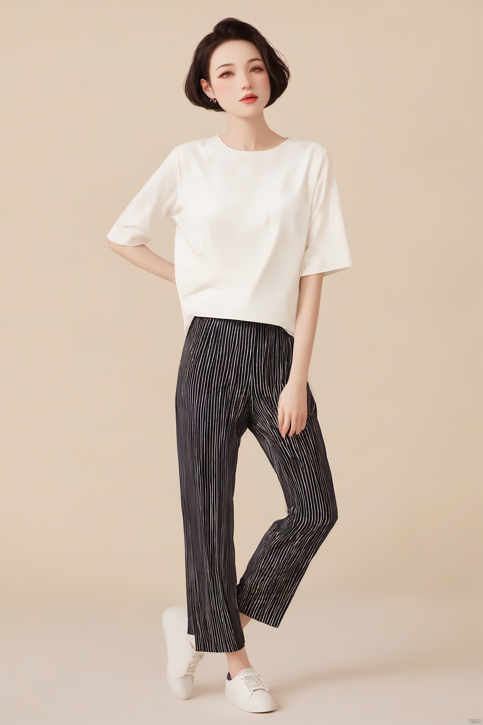 1girl,short hairt,haiwaist pants, NVZ