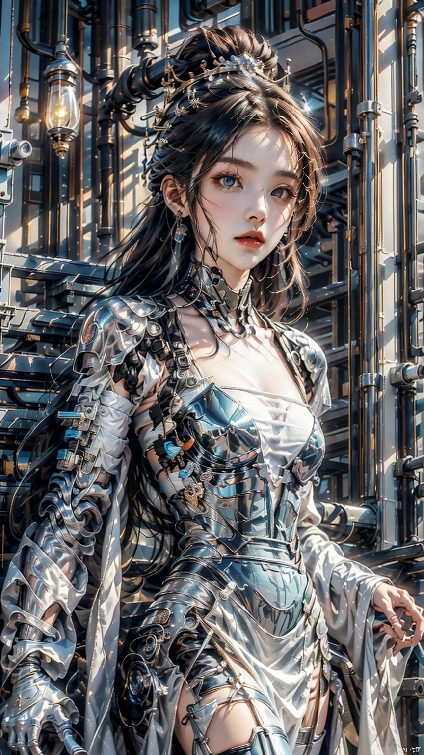  Girl, solo, female focus, (Hanfu) (kimono) (skirt), long hair, (future technology), (machinery), (cyber color) (prosthesis) Red lips, bangs, earrings, kimono, Chinese cardigan, print, tassel, (face) (positive light),
Element whirlwind, Chinese dragon _ imagination _ _ cloud _ fire cloud _ dragon, Chinese architecture.

((Masterpiece), ((Very Detailed CG Unity 8K Wallpaper)), Best Quality, High Resolution Illustrations, Amazing, Highres, (Best Lighting, Best Shading, A Very Refined and Beautiful), (Enhanced) ·, 1 girl, Light-electric style, 1girl,shining, drakan_longdress_dragon crown_headdress, chineseclothes,dress, chang