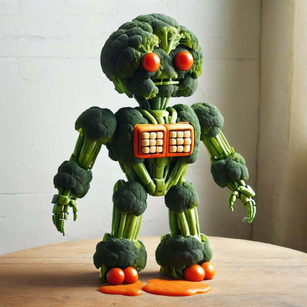 masterpiece, best quality, robot made out of brccl<lora:brccl:1>   